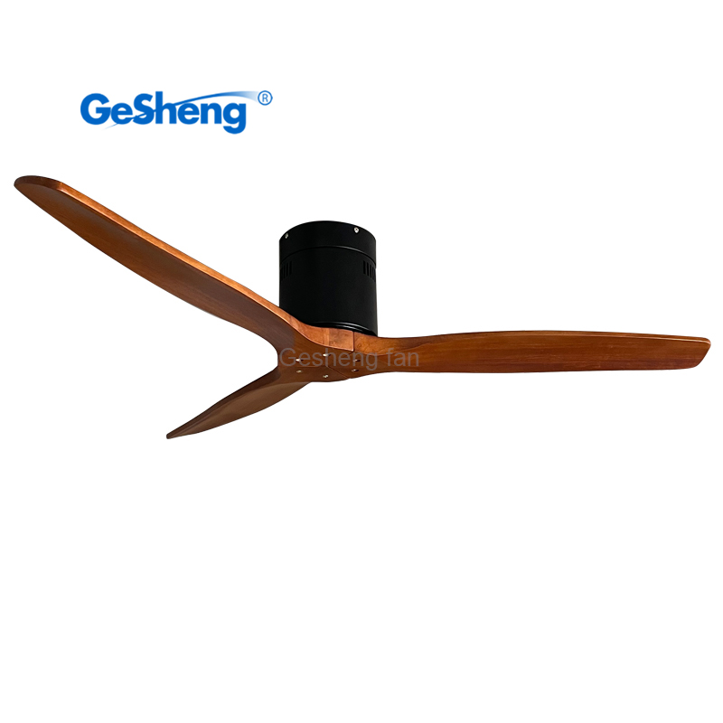 Modern designer 3 wood blades remote control dc motor flush mount ceiling fan without light