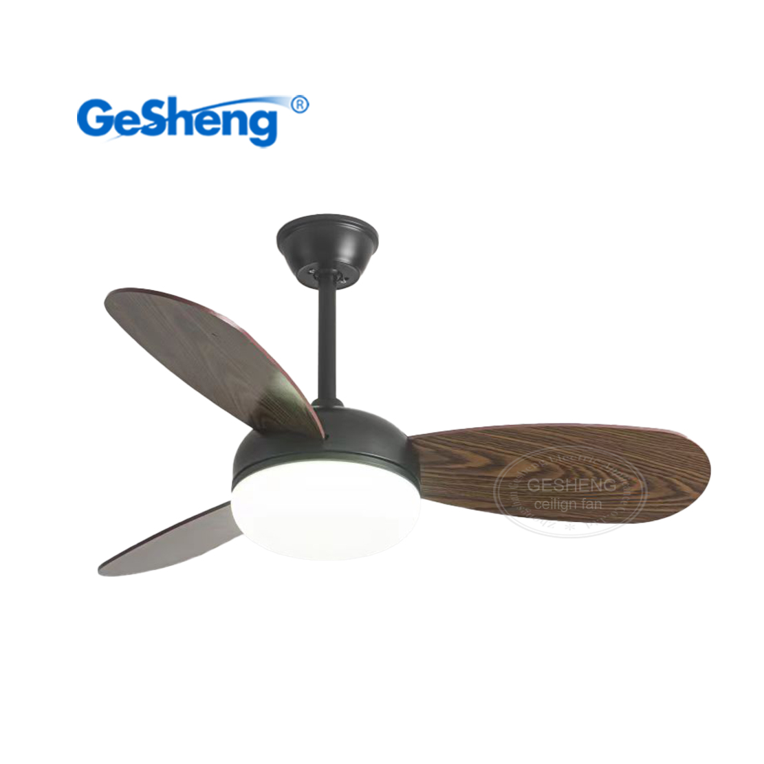 Gesheng wooden ceiling fan light 3 blades dc motor remot control wood blade ceiling fan with light