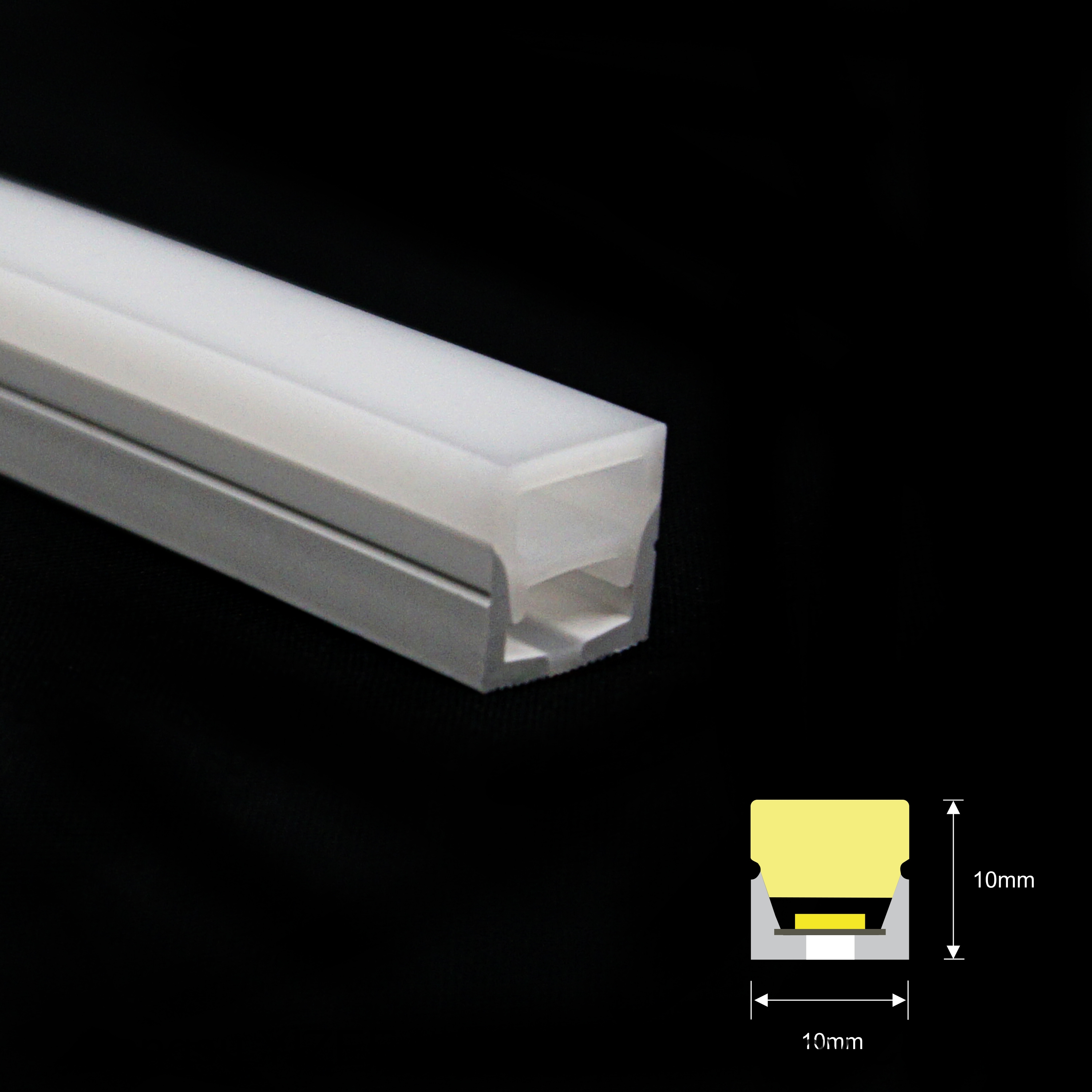 10*10mm Silicone Neon Strip Square 3 Sides Lighting Emiting Ra90 IP67 Waterproof Neon Light Strip