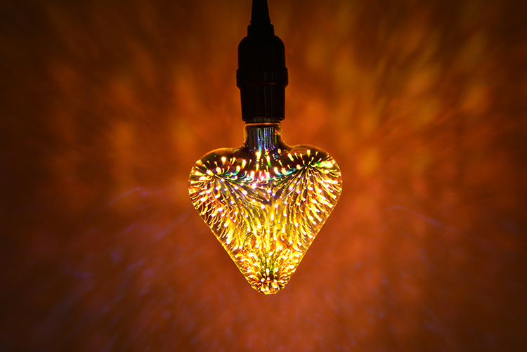 Heart-shaped Edison Dazzling 3D glass pyrotechnic LED bulb heart bulb