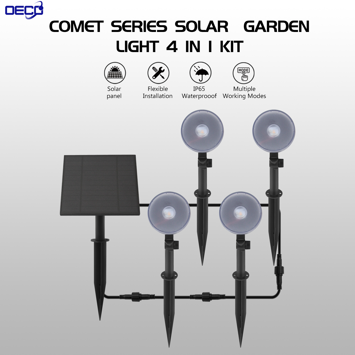 4 In 1 Solar Garden Lights With Ground & Wall For Landscape Pathway Separate Solar Lamps