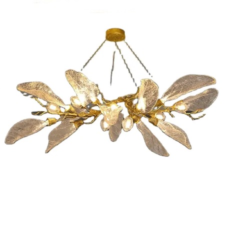 Post-modern hand-made chandelier all copper LED leaves restaurant lights Hotel villa custom lighting