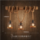 Vintage industrial style bar cafe bamboo three head twine chandelier