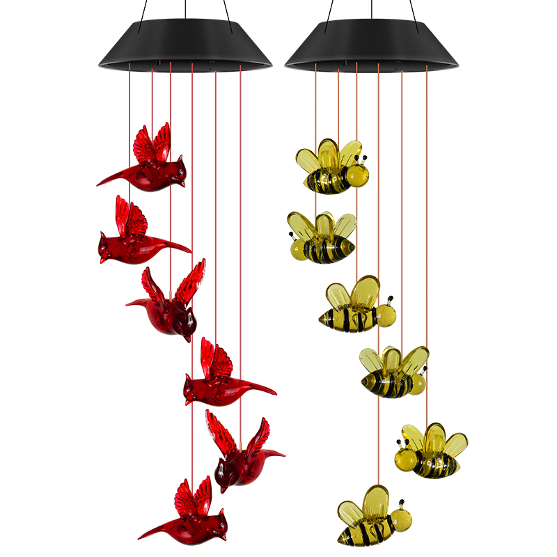 Manufacturer customized solar wind chime lamp hummingbird pendant lamp garden landscape lamp