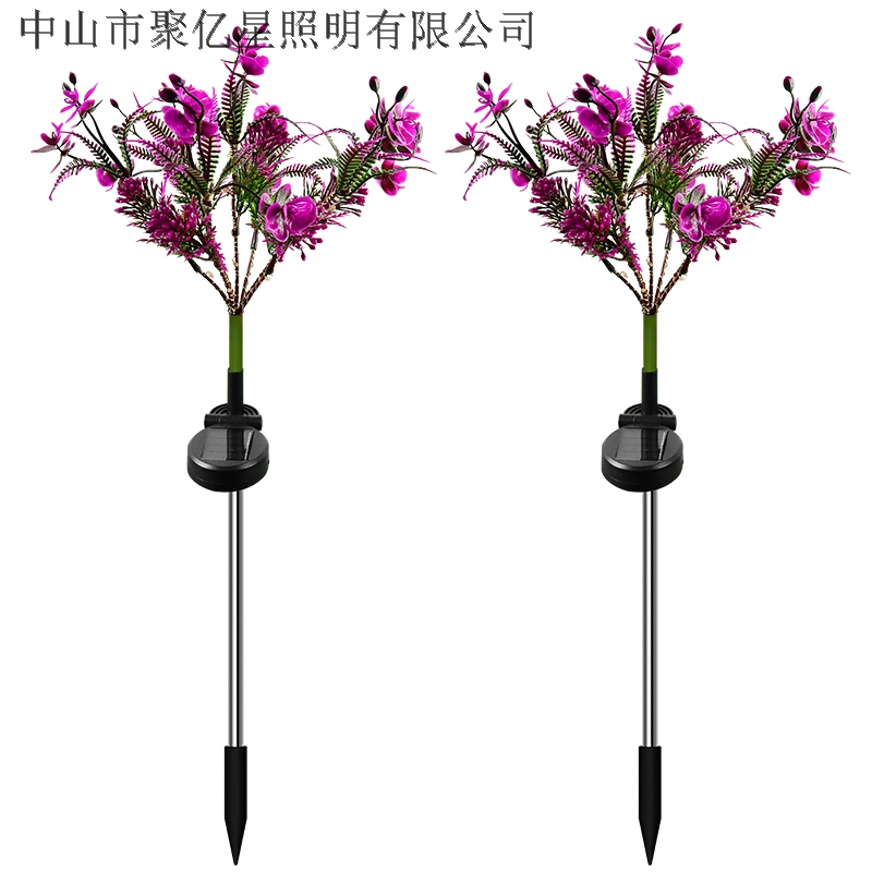Purple solar butterfly orchid lamp stainless steel ground pin safety voltage villa garden installati