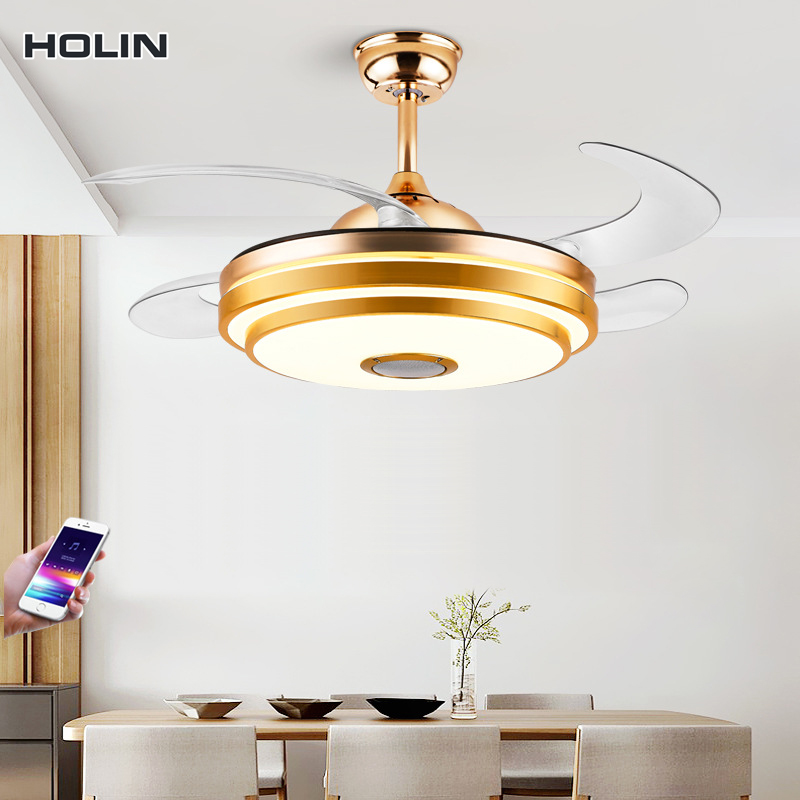Modern Gold with Bluetooth 5ABS fan fan lamp chandelier Invisible led ceiling fans With Light