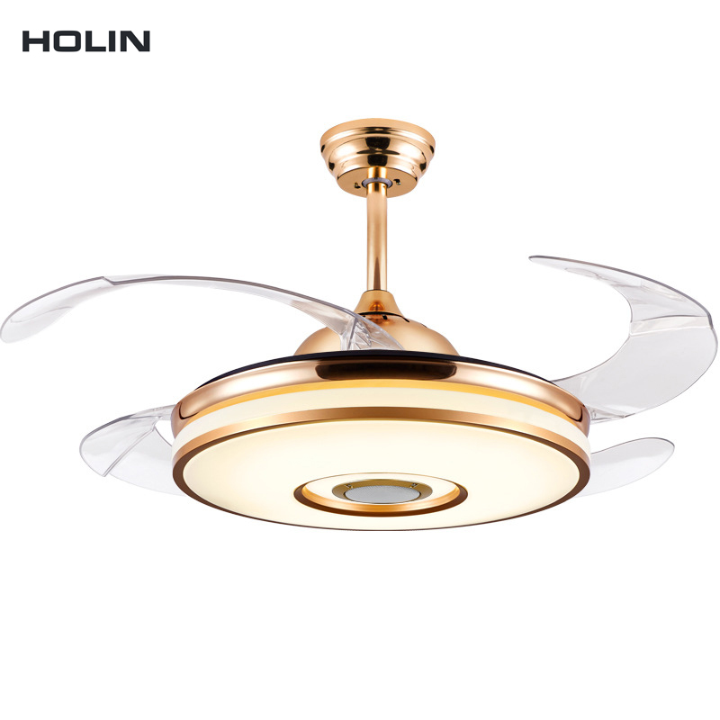 Golden Iron Round Restaurant Remote Led Ceiling Fan
