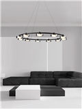 Modern minimalist black multi head glass chandelier LED living room pendant light
