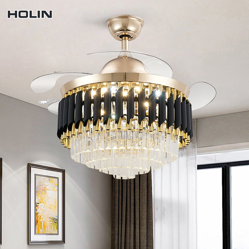 DC remote control Invisible crystal chandelier fan Lamp ceiling light with fan