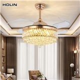 Bldc ceiling fan golden Crystal Invisible Ceiling Fan Light With Remote Control 3 Color Changes Led