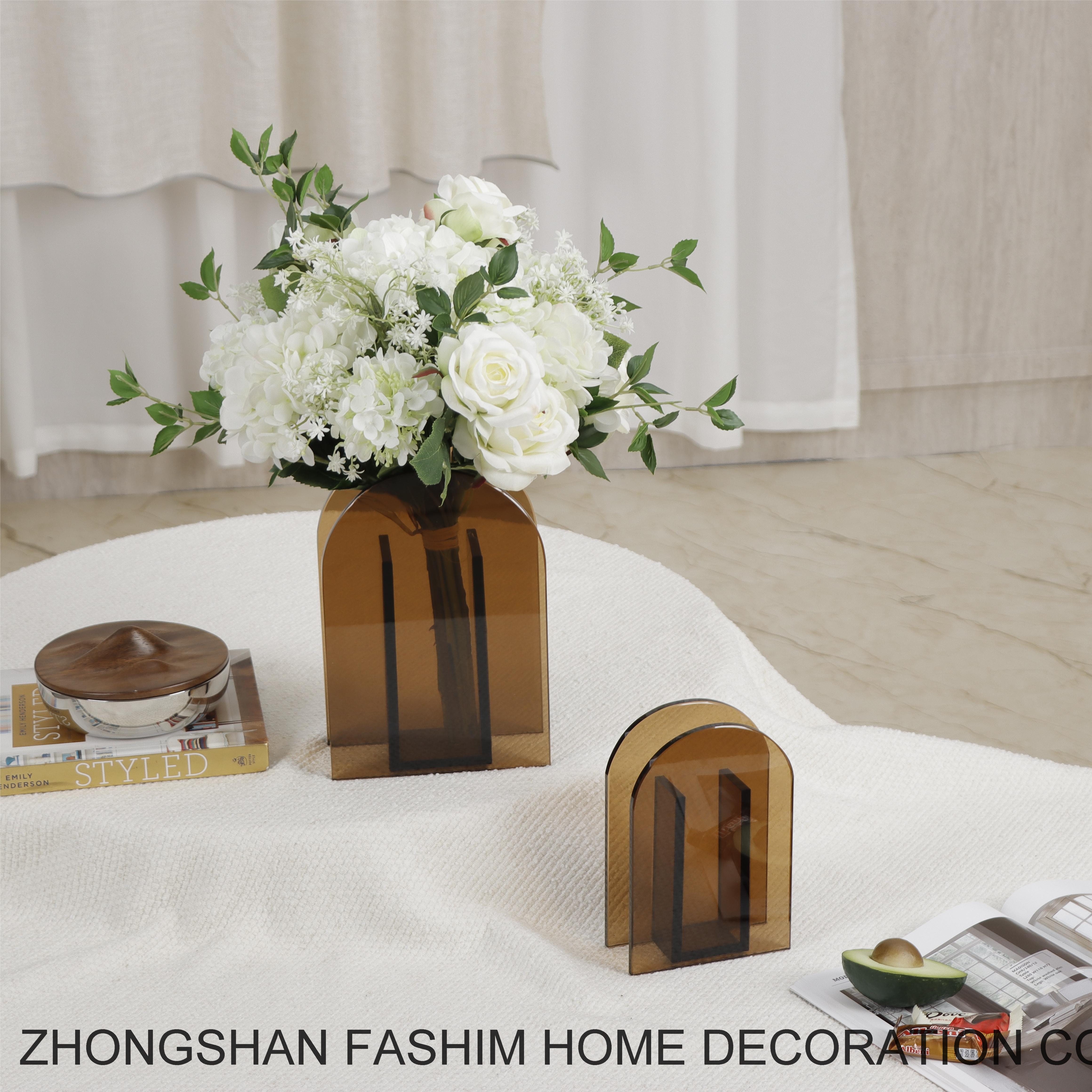 Fashimdecor metal frame interior decorative glass vase