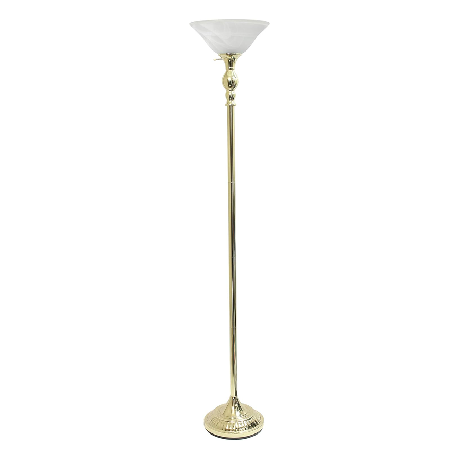 1 Light Torchiere Marbleized White Glass Shade Floor Lamp （Gold）