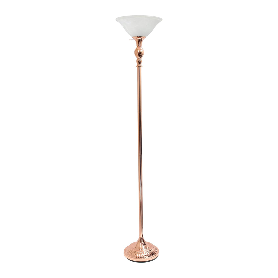 1 Light Torchiere Marbleized White Glass Shade Floor Lamp （Rose Gold）