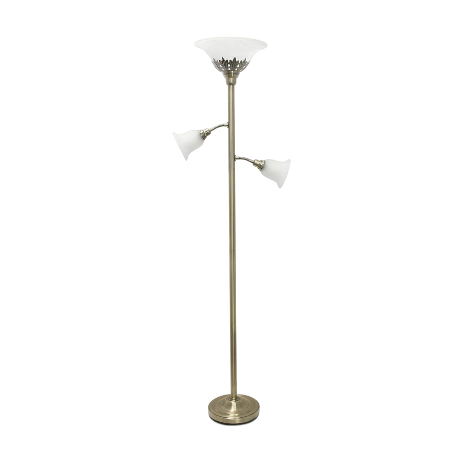 3 Light Mother Daughter Marble Glass Floor Lamp Scalloped Glass Shades Standing Lamp（Antique Brass）