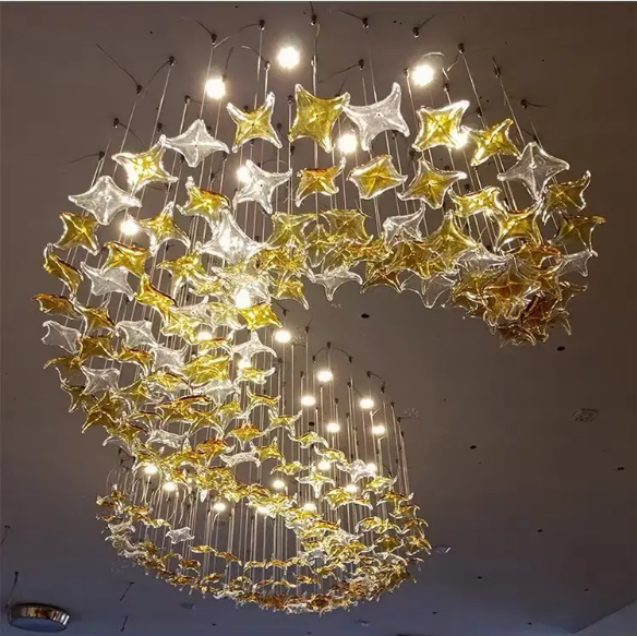 High Quality Non-Standard Custom Hotel Ceiling Project Exhibition Hall Custom Star Crystal Chandelie