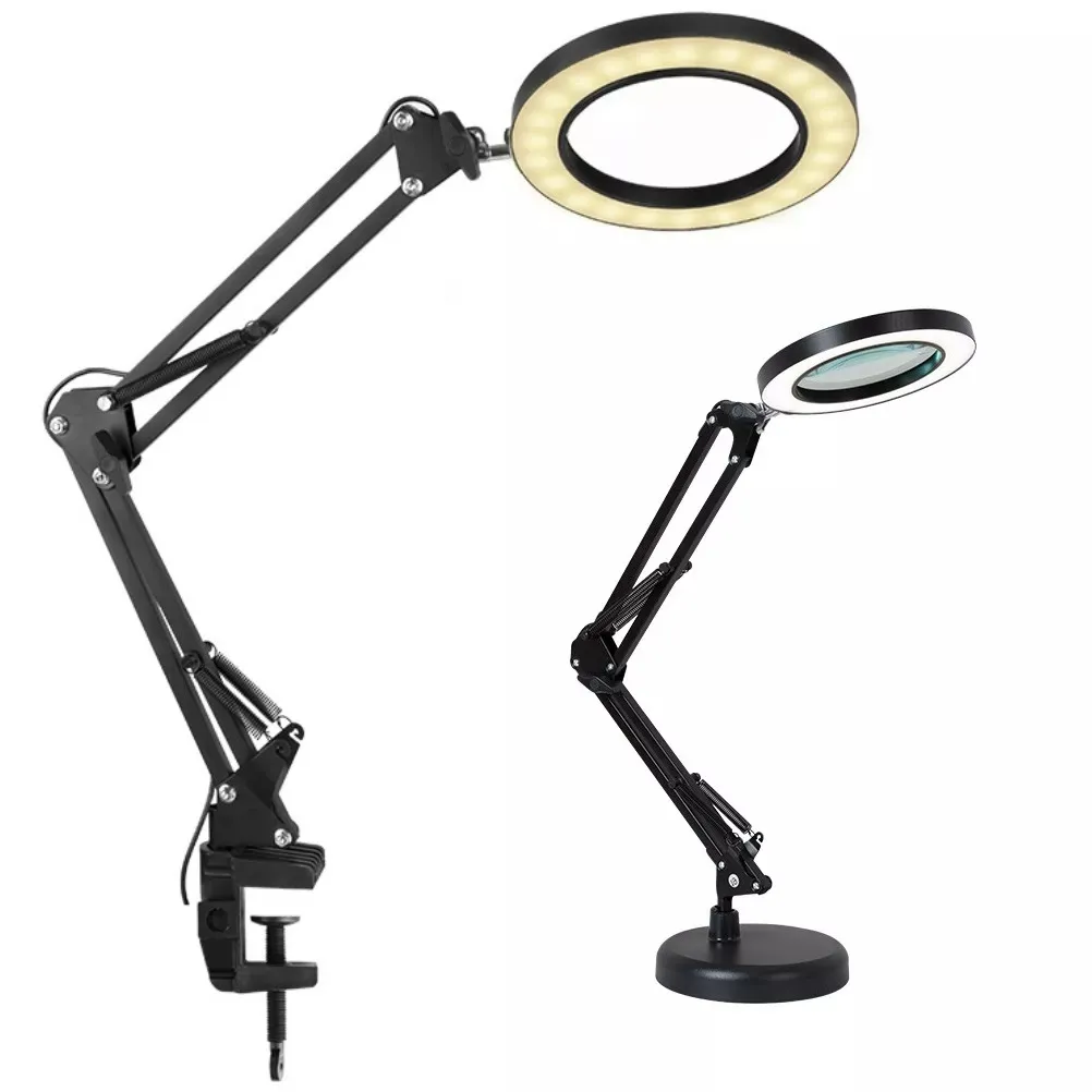 CSX Magnifier Lamp USB Clip-on Table Lamp Adjustable Swing Arm LED Magnifying Desk Lamp Glass Light