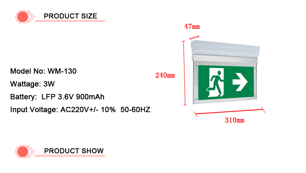 Emergency exit light Suitable for indoor lighting fire escape