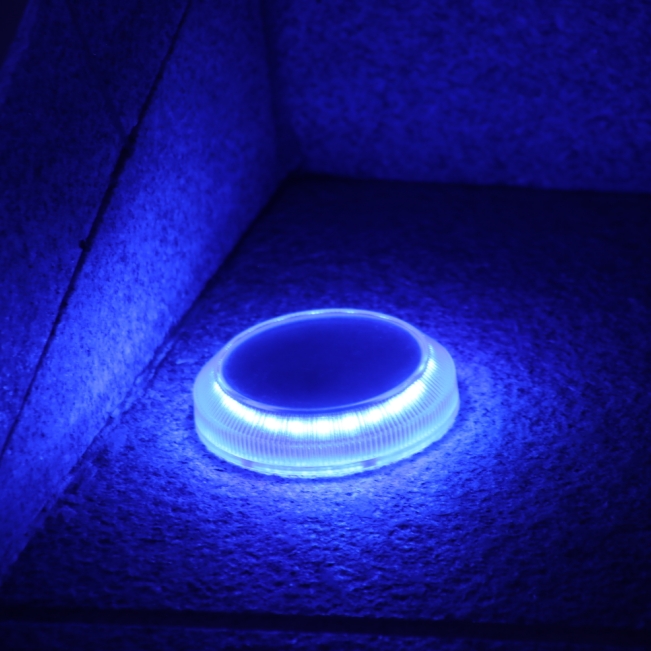 Solar Deck Lights Bevel Round Blue