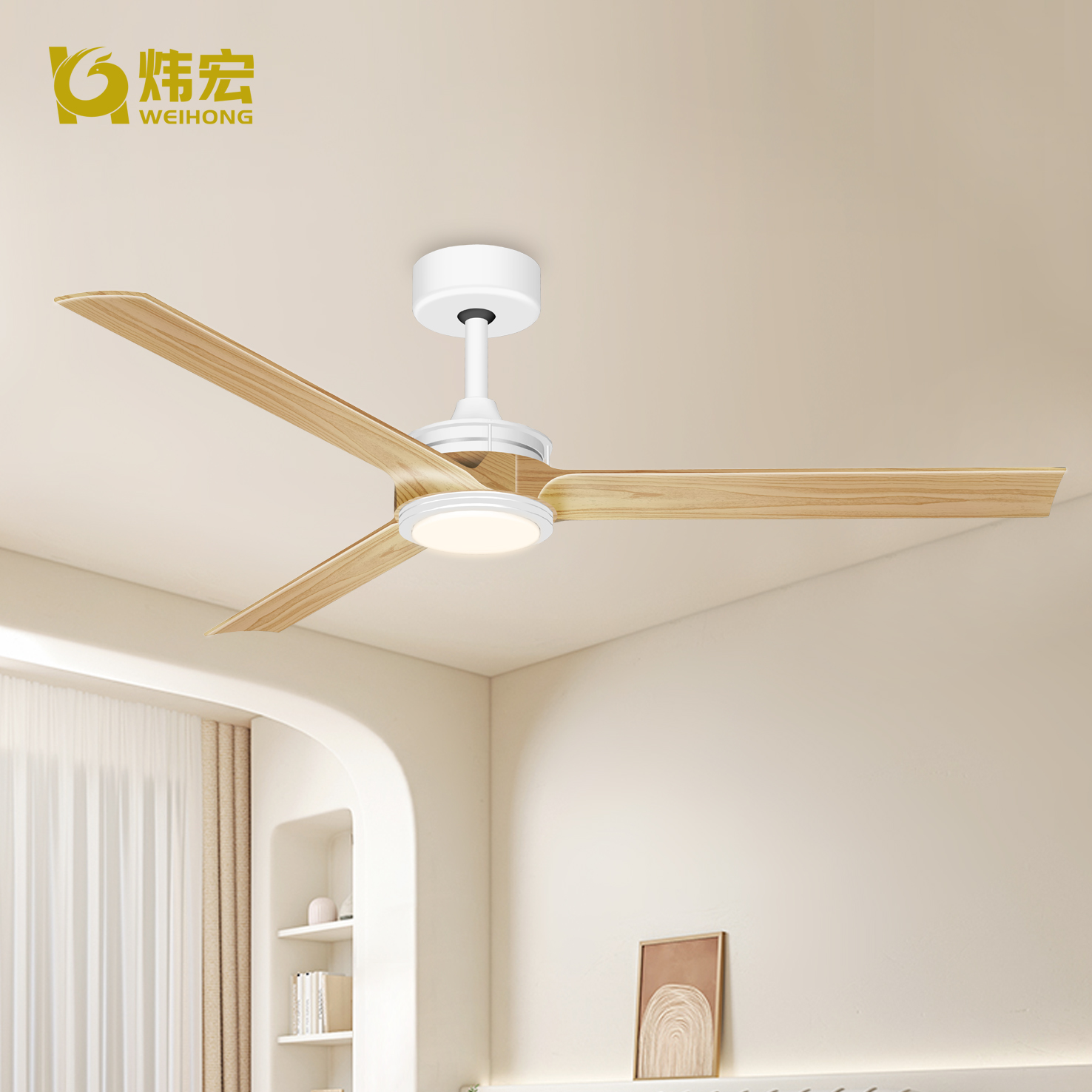 Weihong LED Ceiling Fan 52 Inches 3 Plastic Blades Space Saving LED Ceiling Fan Light