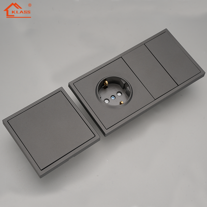 Manufacturer EU Standard Light Switches with Grey black white Skin Spray Paint Panel for House Plug
