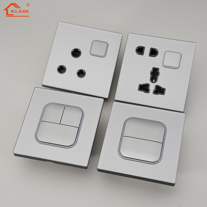 KLASS 13A 15A 250V UK Standard Single Pole 1 GANG with Neon Socket and Switch Acrylic Panel for Home