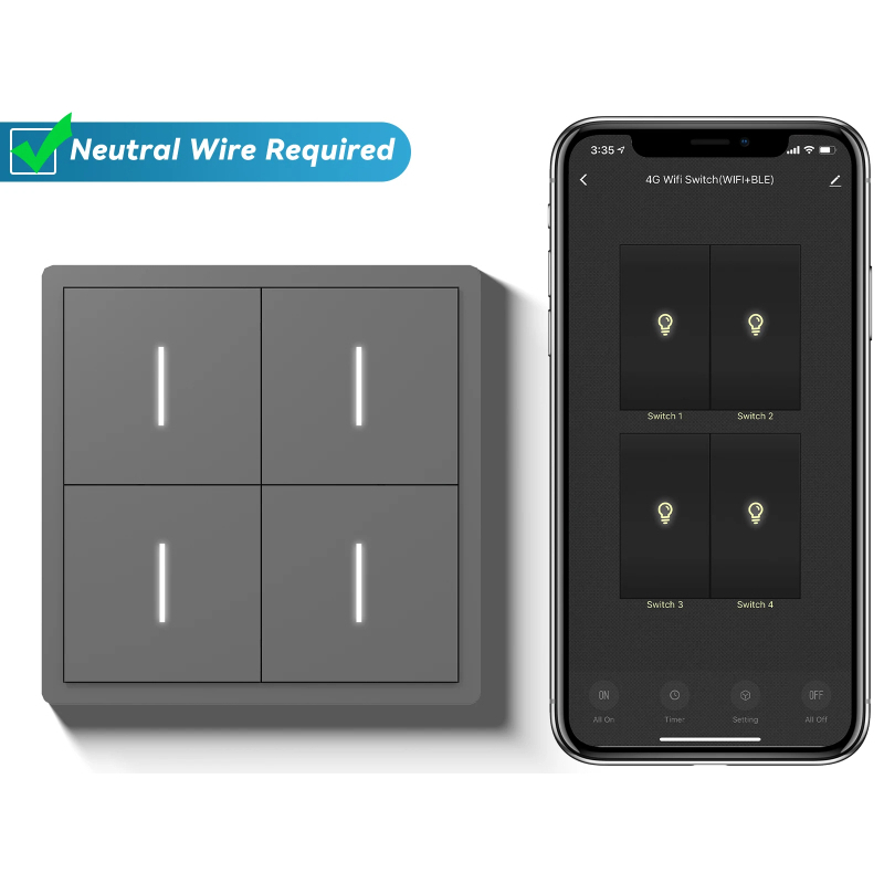 4 Gang 1 Way Europe Zigbee Tuya Alexa Light Home Push Button Wall Smart Switch