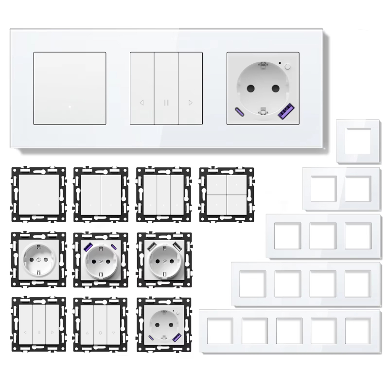 MVAVA Quick Wiring White Glass Frame Self-Resetting Click 1 2 3 4 Gang Wifi Zigbee Tuya Wall Touch L