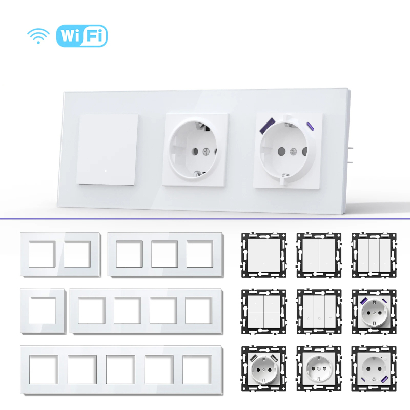 MVAVA Quick Wiring Glass Frame Self-Resetting Click Wifi Zigbee Tuya USB C Power Wall Touch Light El
