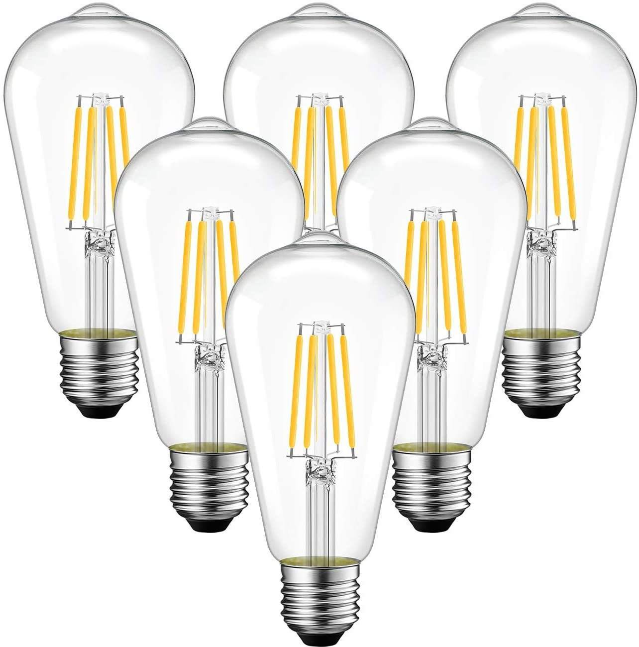 Edison Vintage Glass LED ST64 Filament Lights 220v 110v 4w 6w 8w Bulb Residential AC RoHS EMC Certif