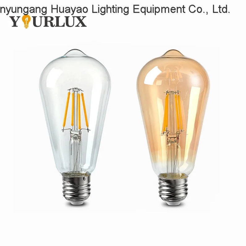 High Brightness Clear Amber 4W 6W 8W 10W ST64 LED Filament Bulb
